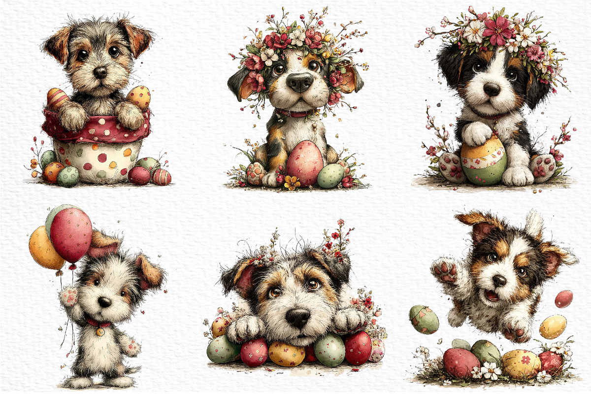 Whimsical Easter Dogs Clipart Png, an Illustration by Craft Nest (Photo 4 of 11)