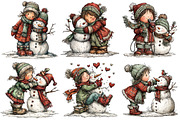 Christmas Girl & Snowman Clipart, an Illustration by Craft Nest (Thumbnail 4 of 10)