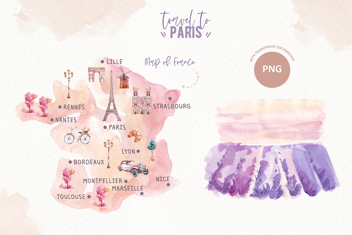 Travel to Paris. Watercolor Clipart, a Decorative Illustration by VerAna (Photo 4 of 11)