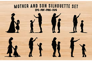 Mom and Son Black Silhouette Bundle, an Object Illustration by Gfx Expert Team