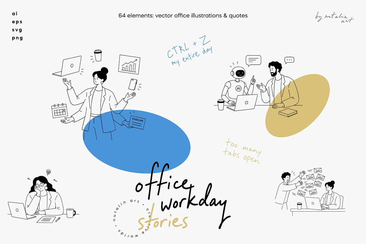 Office Workday Stories | Vector Pack, a Person Illustration by Nutalin Art (Photo 1 of 12)