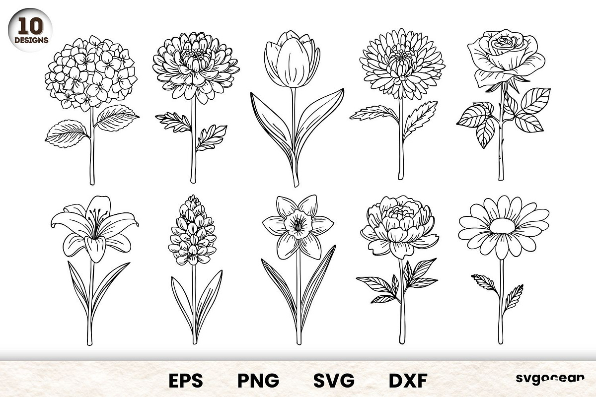 Flowers SVG Bundle, a Decorative Illustration by svgocean (Photo 1 of 11)