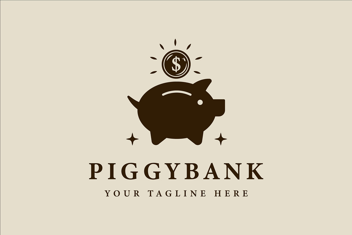 piggy bank logo vintage vector, a Branding & Logo Template by zyxroun shop