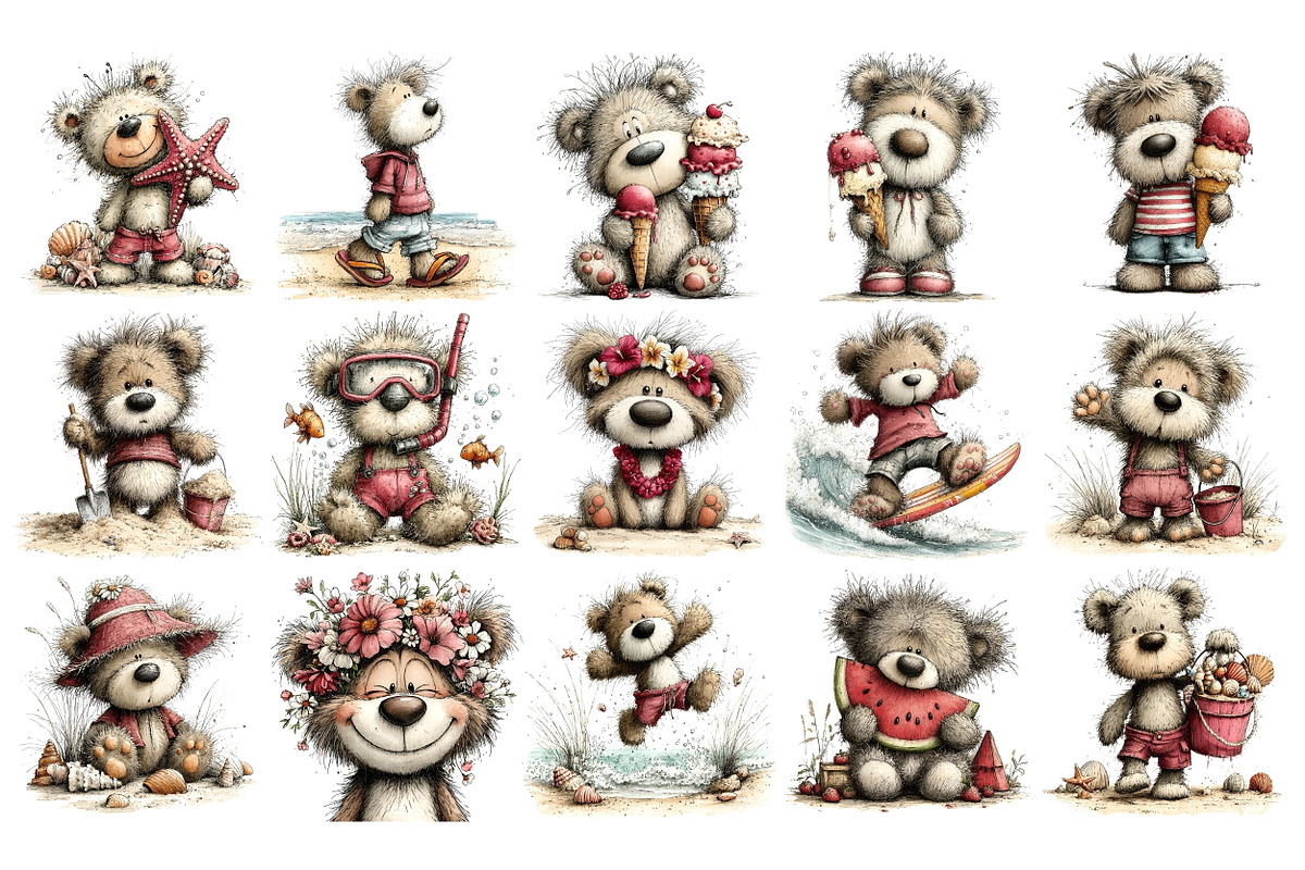 Summer Bear PNG Clipart Bundle, a Seasonal Illustration by Nicolle's Colorful Art (Photo 2 of 4)