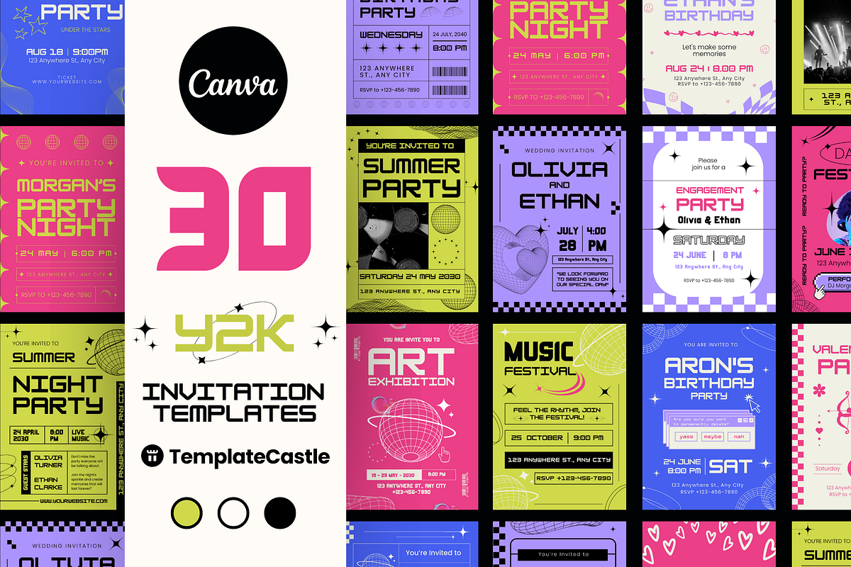 30 Retro Y2K Invitation Templates, a Templates & Theme by TemplateCastleStore (Photo 1 of 10)