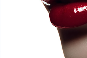 Close up of glossy red lips with rich lipstick, showcasing beaut, a Beauty & Fashion Photo by Studio ANNA