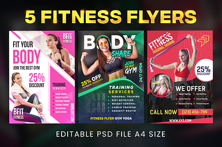 5 Fitness Flyer Bundle / Gym Flyer