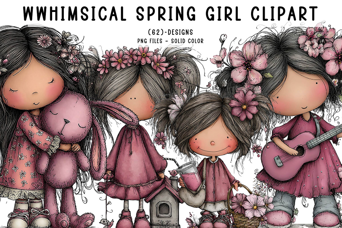 Whimsical Spring Girl Clipart, an Illustration by CreationArt (Photo 1 of 7)