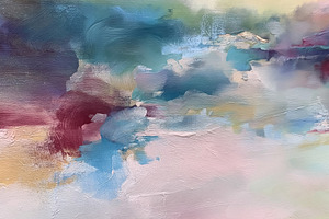 Abstract painting depicting pastel sky colors and flowing brushs, a Photo by Studio ANNA