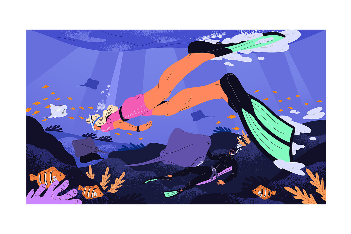 People swim underwater. Scuba diving, a Sport Illustration by PaperTrident (Photo 7 of 9)