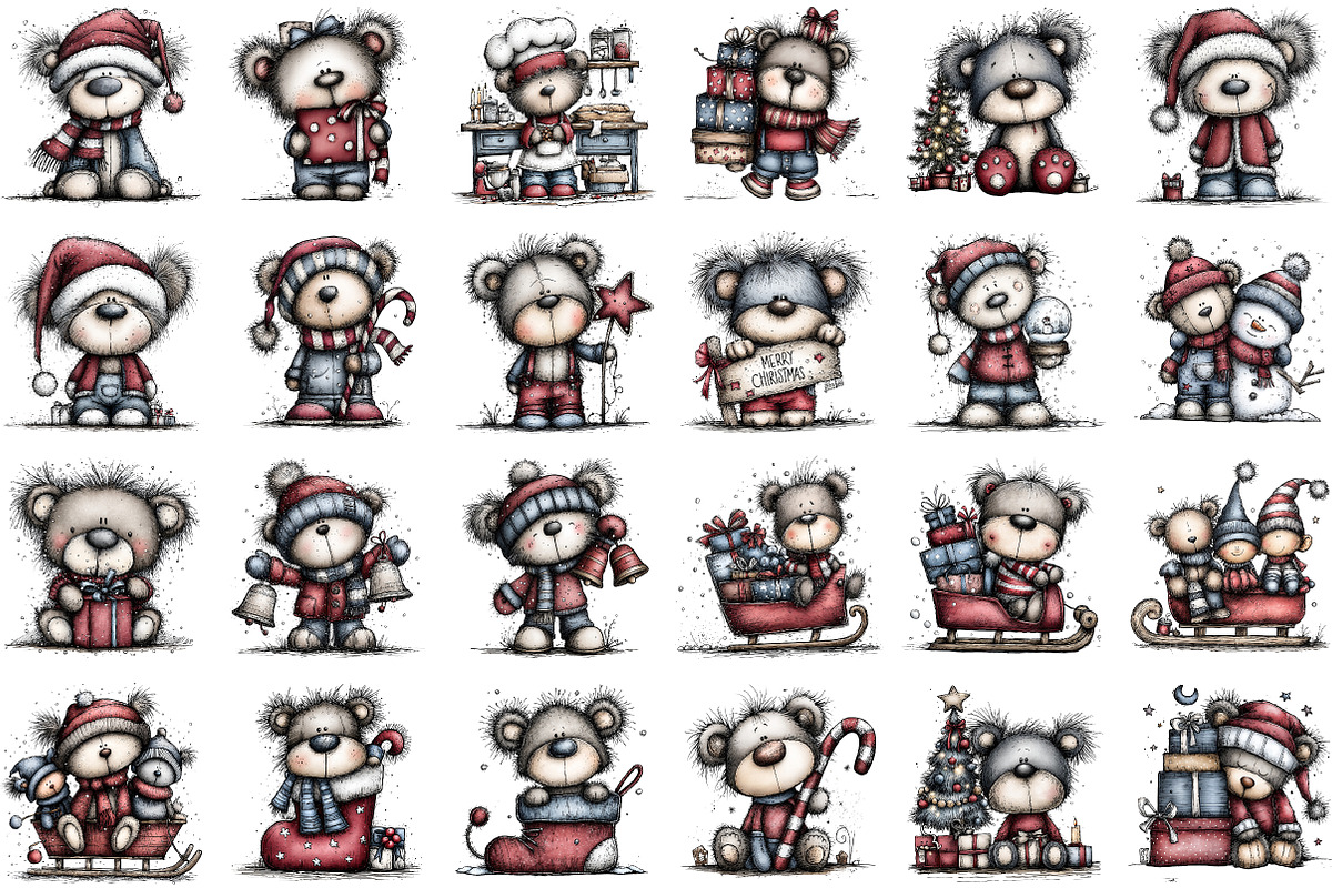 Whimsical Christmas Teddy Clipart Bu, an Illustration by Sublimation Artist (Photo 2 of 6)