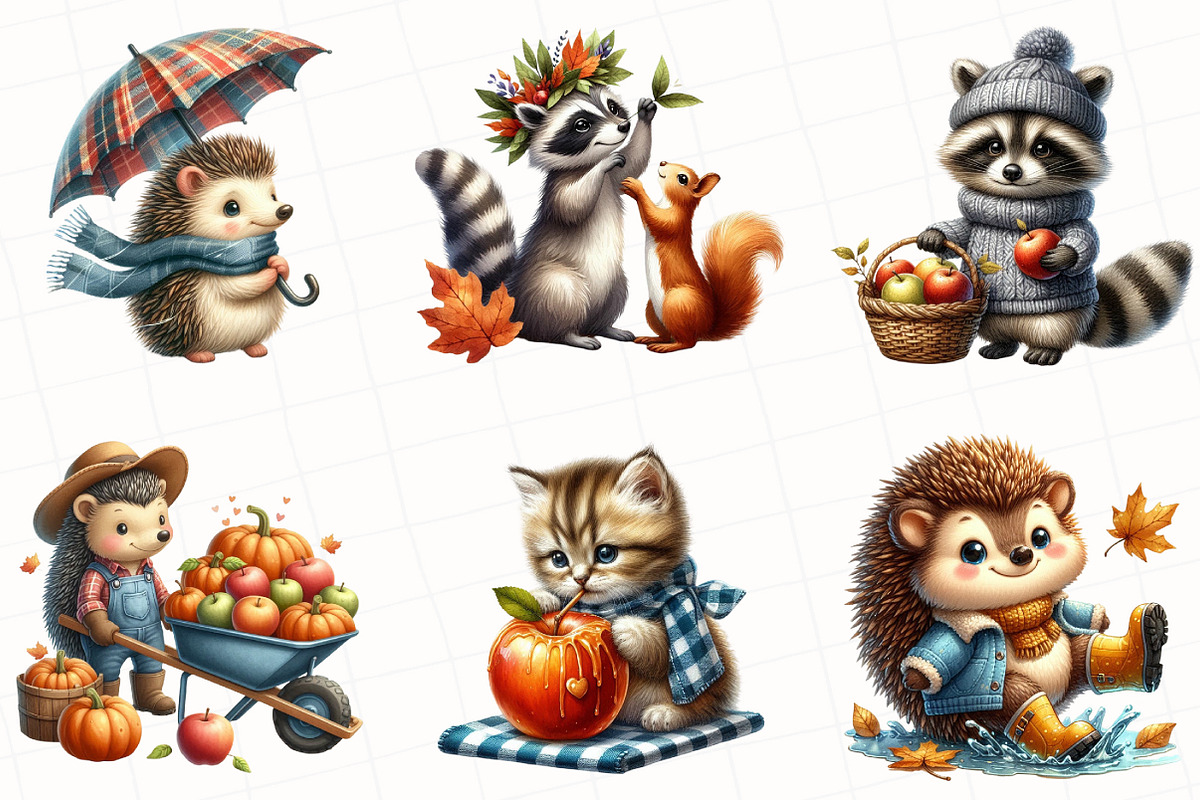 Watercolor Autumn Animals Clipart, an Illustration by OK Design (Photo 4 of 5)