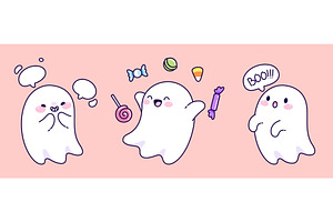 Halloween kawaii ghosts set isolated, an Illustration by art PVP - market
