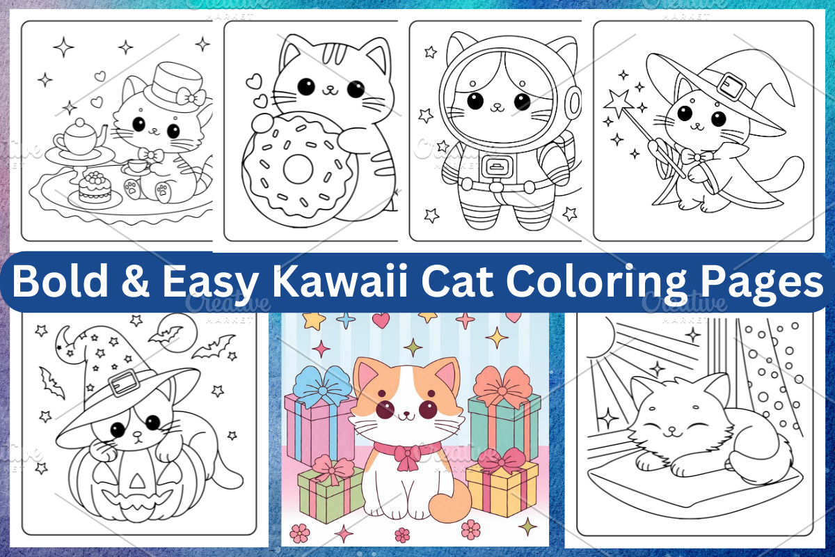Bold & Easy Kawaii Cat coloring page, an Animal Illustration by Coco Bloom (Photo 1 of 3)