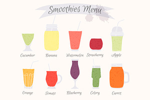 Collection fruit smoothies.