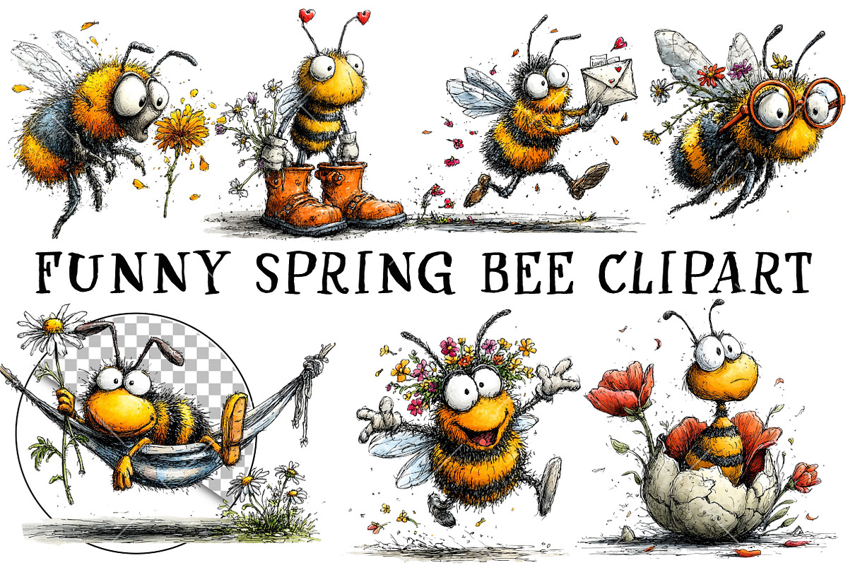 Funny Spring Bee Clipart, an Illustration by OK Design (Photo 2 of 6)