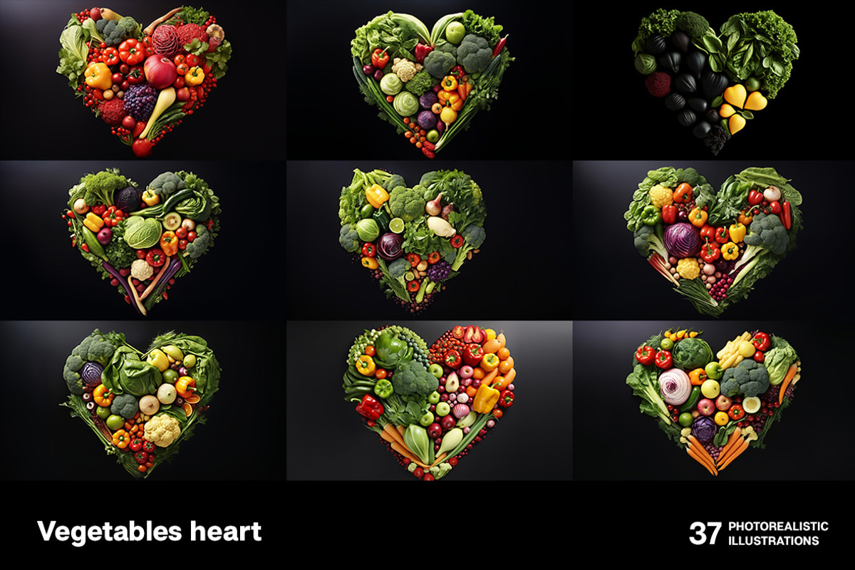 Vegetables hearts. 37 images, a Food Illustration by Handmadefont (Photo 8 of 10)