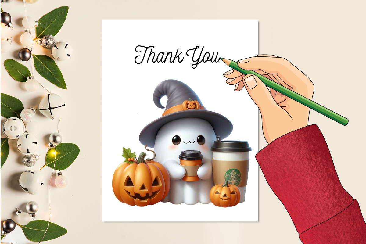 Cute Ghost Coffee Pumpkin Halloween, an Illustration by Creative Art (Photo 5 of 5)