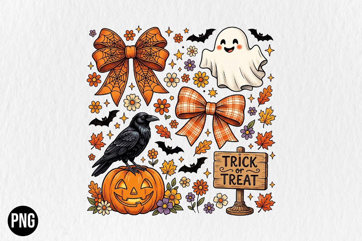 Preppy Coquette Halloween Ghost PNG, a Seasonal Illustration by CraftArtStudio (Photo 1 of 4)