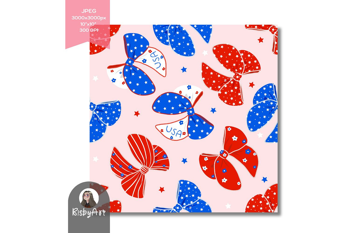 4th Of July Coquette Bows Seamless, a Pattern Graphic by KisbyArt (Photo 3 of 3)