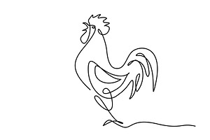 Rooster Logo Icon. Continuous One