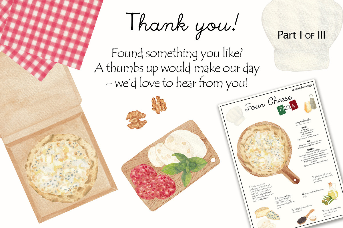 Italian Pizza Watercolor Recipe Set, a Food Illustration by Sunshine Art (Photo 13 of 13)