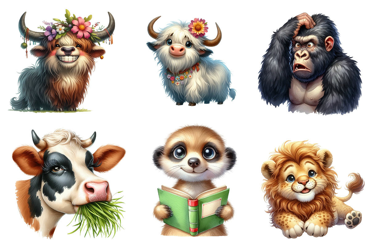 Funny Animal Clipart Bundle, an Illustration by CreationArt (Photo 3 of 5)