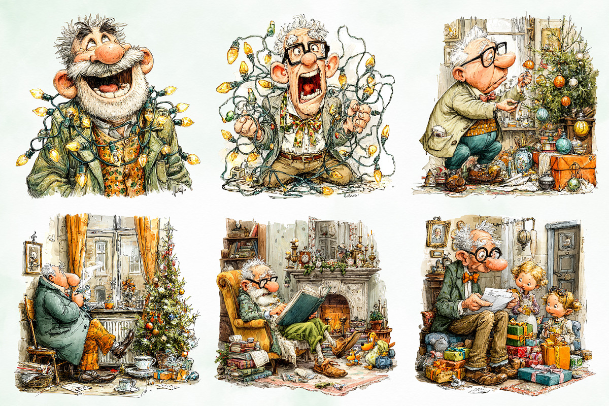 Retro Christmas Grandpa Clipart, an Illustration by Creative Art (Photo 7 of 7)
