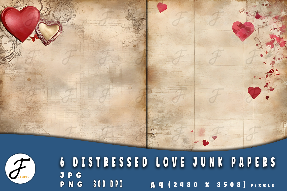 Distressed Love Junk Papers, a Background Graphic by Joaquin Fernandez Studio (Photo 2 of 4)