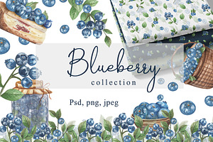 Blueberry watercolor collection, an Object Illustration by Pattern + watercolor