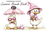 Whimsical Summer Beach Duck Clipart, an Illustration by designcity5 (Thumbnail 1 of 5)