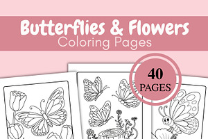Butterflies & Flowers Coloring Pages, an Animal Illustration by SimoDigitalArt