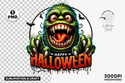 Happy Halloween Green Monster PNG, a Seasonal Illustration by Creative Arslan (Thumbnail 3 of 3)