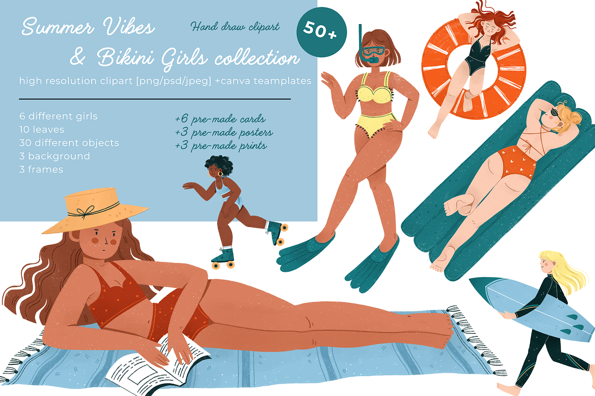 Summer Beach Clipart & Bikini Girls, a Person Illustration by Illustrations Lazarteva (Photo 2 of 12)