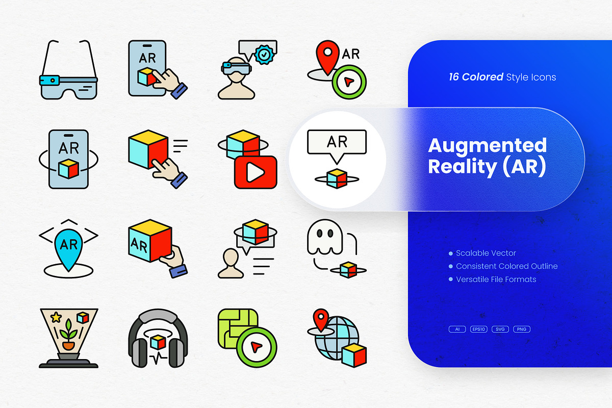 Augmented Reality (AR) Colored Icons, an Outline Icon by cidcud_graphic