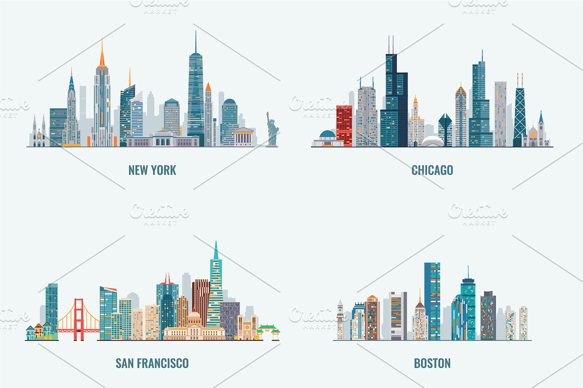 USA cities skylines, a Work Illustration by GlebTagirov