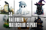 Halloween Watercolor Clipart Prompts, an Object Graphic by MadeByAI Studio (Thumbnail 1 of 4)