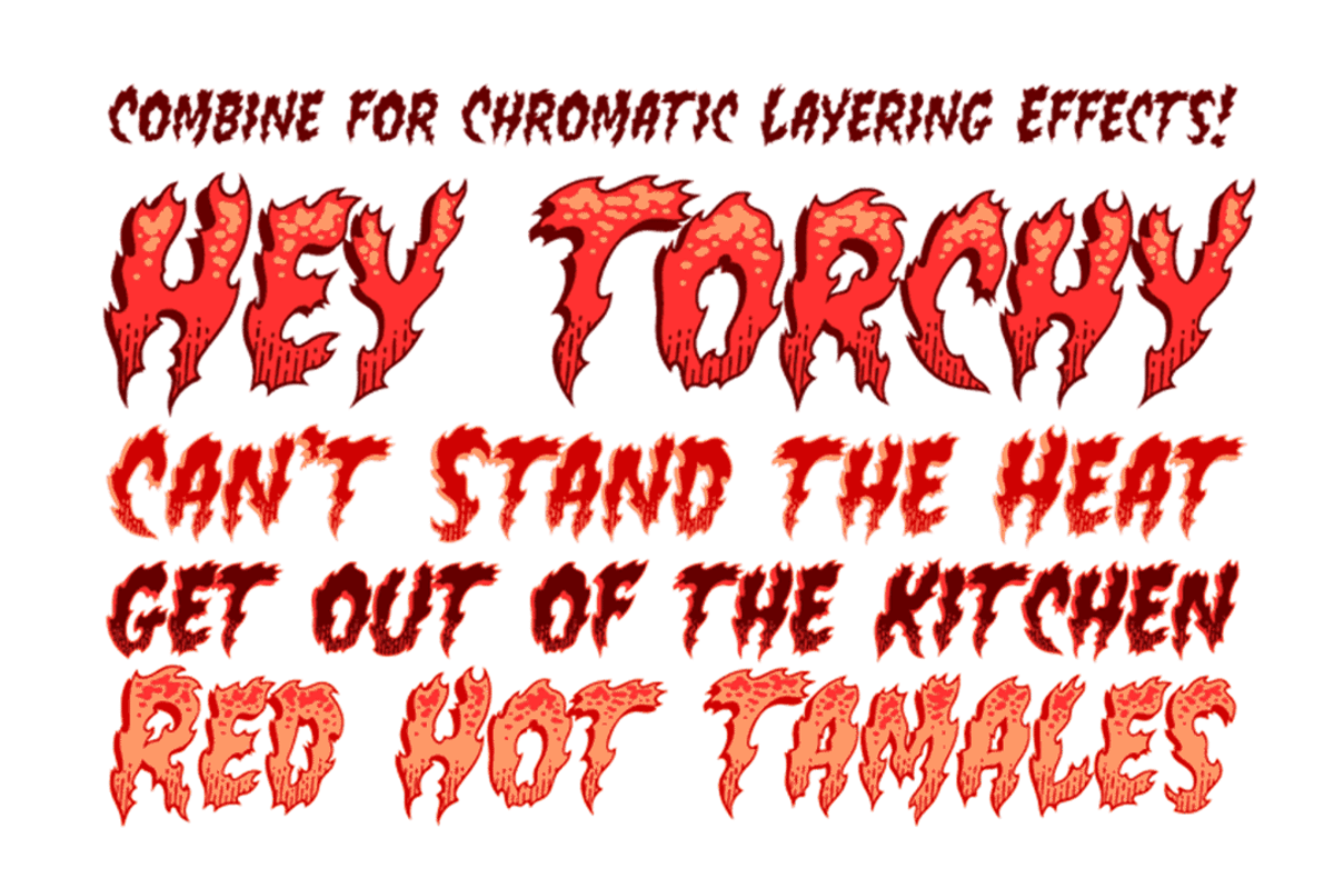 Flame On - firey comic FX color font preview 4