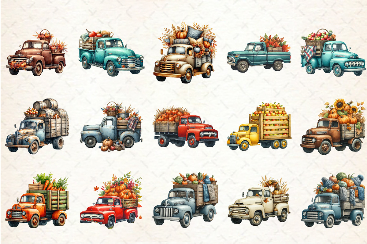 Watercolor Fall Farm Truck Clipart, an Illustration by Rose Art (Photo 2 of 4)