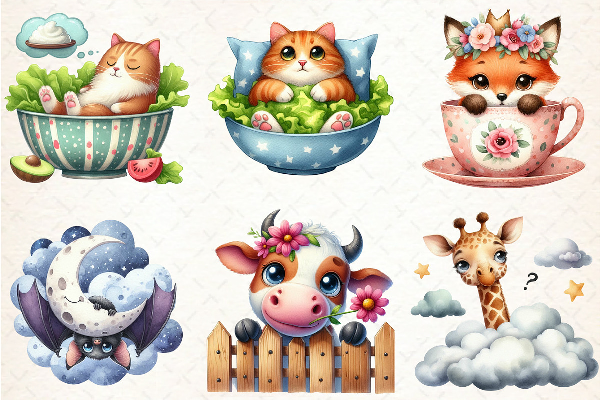 Funny Animals Clipart PNG Bundle, an Illustration by Libby Wishes (Photo 3 of 7)
