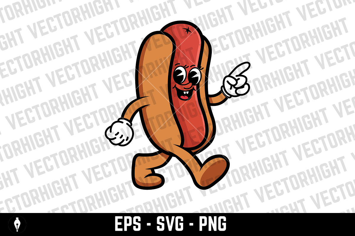 Funny cartoon hot dog character, a Food Illustration by Vectorhight