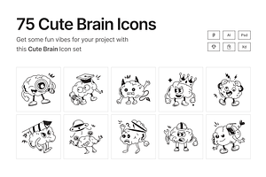 Cute Brain Icons, a Solid Icon by Prosymbols