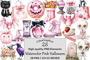 Watercolor Pink Halloween Clipart, a Seasonal Illustration by CitraGraphics (Thumbnail 1 of 6)