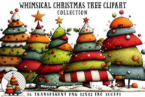 Whimsical Christmas Tree Clipart, an Illustration by OK Design