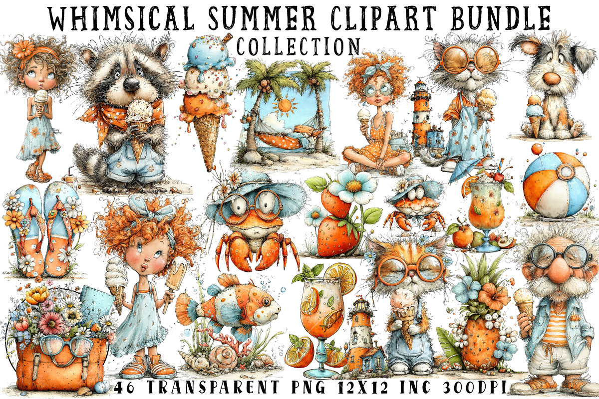 Whimsical Summer Clipart Bundle, an Illustration by OK Design (Photo 1 of 6)