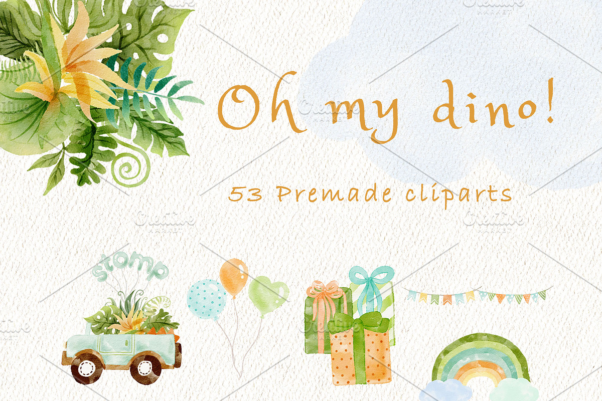 Baby dinosaur watercolour clipart, an Animal Illustration by heyiamalice (Photo 4 of 13)