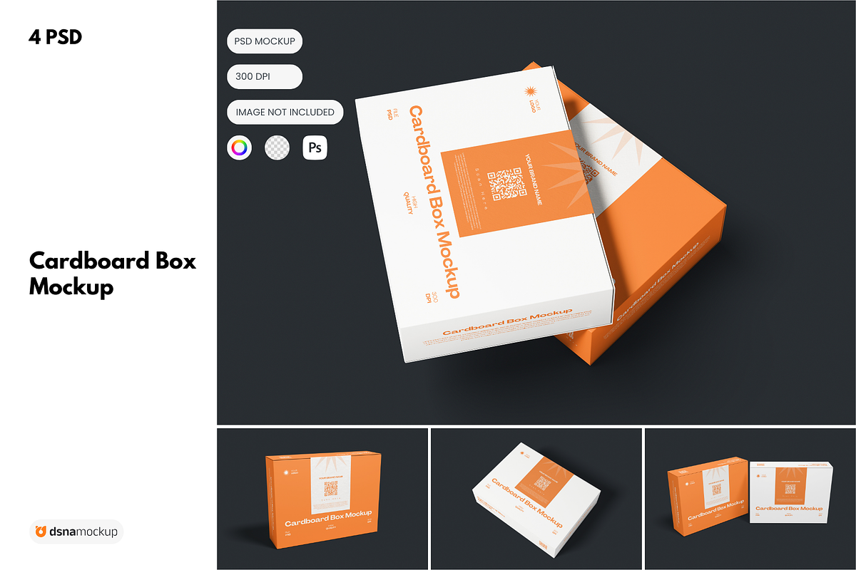 Cardboard Box Mockup, a Packaging Mockup by DSNA Mockup (Photo 1 of 5)