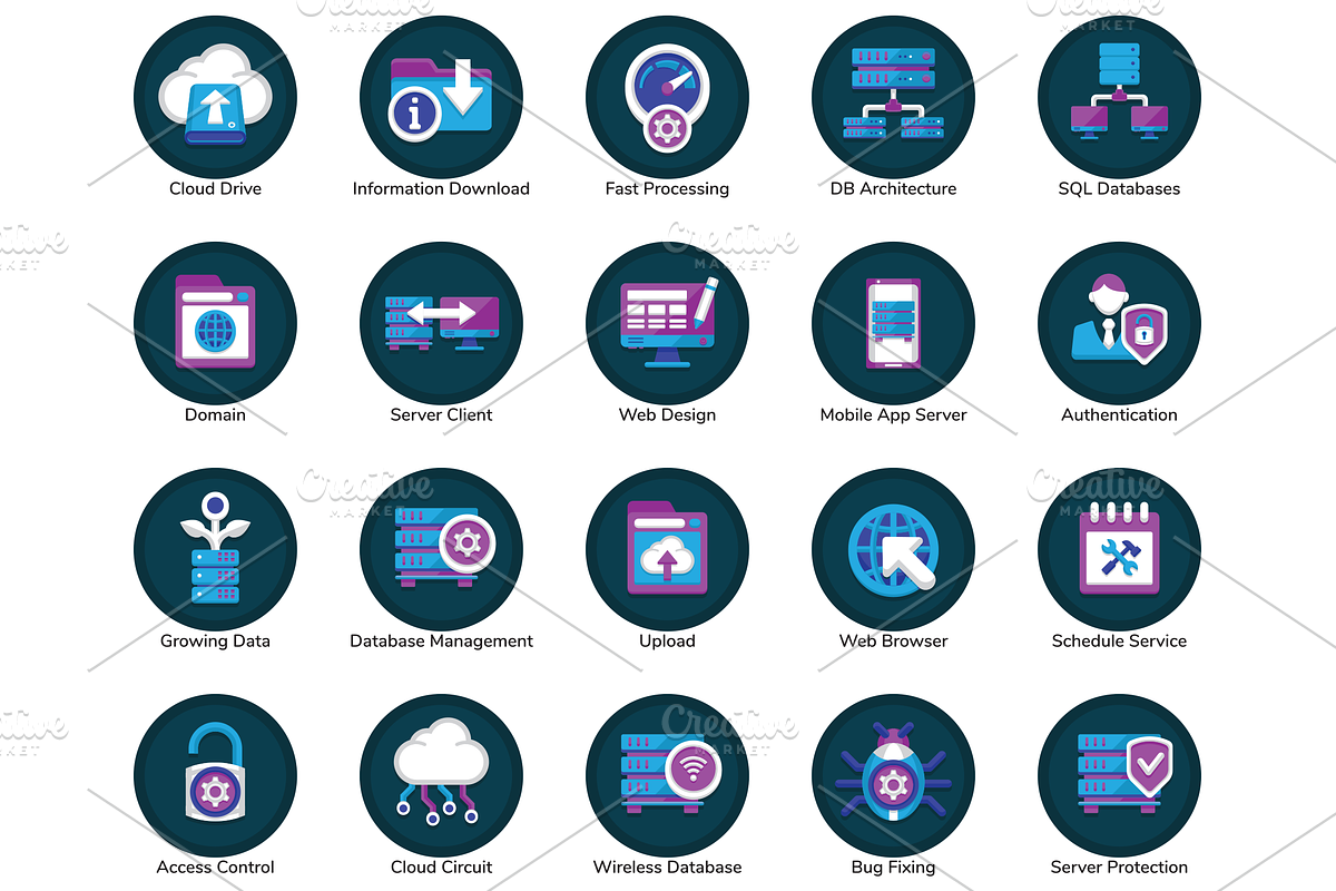 100 Web Hosting Flat Icons, an Outline Icon by Flat Icons (Photo 6 of 6)