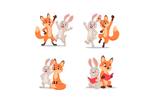 Fox and rabbit. cartoon couples with, an Animal Illustration by Onyx