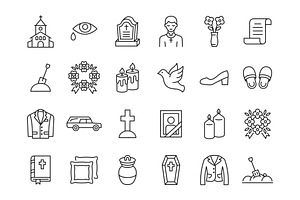 Funeral agency line icon set, an Outline Icon by ElineDesign